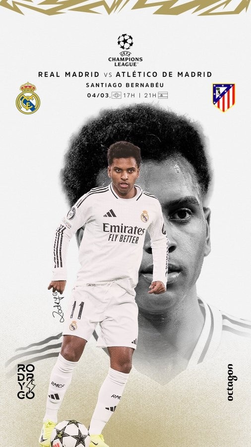 歐冠馬德里德比！羅德里戈曬個(gè)人海報(bào)：伯納烏見(jiàn)，HALA MADRID