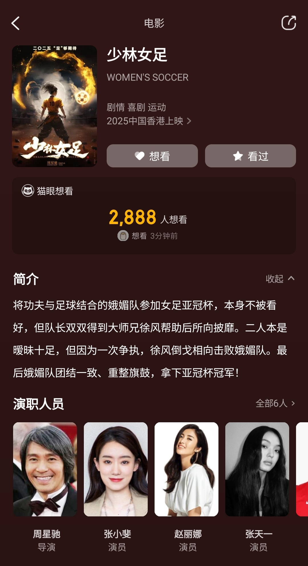 周星馳導(dǎo)演新片《少林女足》！主演張小斐，劇情峨眉隊奪亞冠冠軍