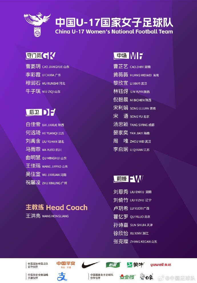 U17女足30人將在蘇州集訓(xùn)備戰(zhàn)世界杯，姜寧、朱挺擔(dān)任訓(xùn)練員