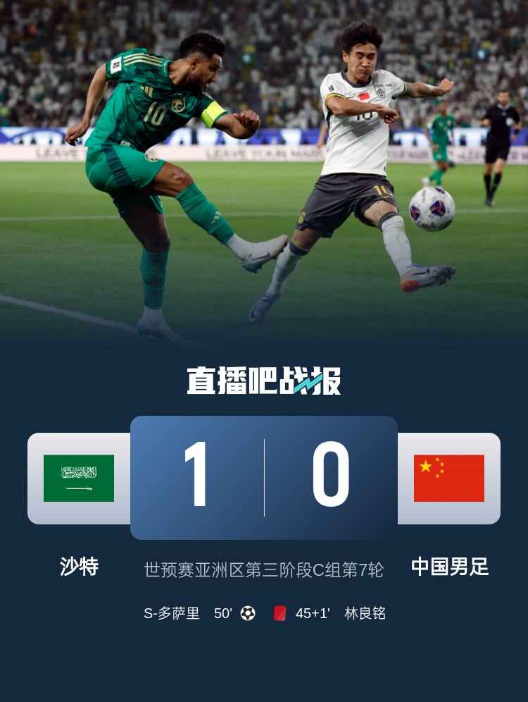1-0小勝國(guó)足終結(jié)沙特在18強(qiáng)賽191天的進(jìn)球荒，上次進(jìn)球也是戰(zhàn)國(guó)足